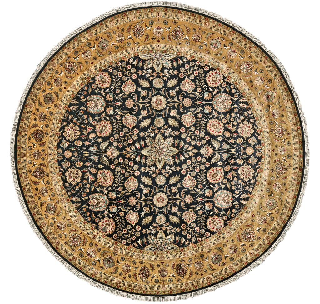 Sophia Traditional Medallion Black Gold Tan Area Rug (8' x 8')