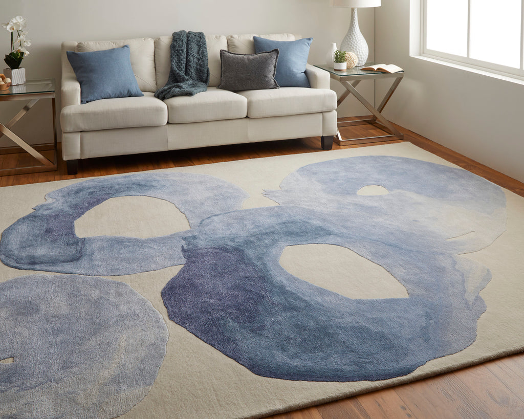 Anya Transitional Abstract Blue Ivory Area Rug (8' x 10' / Pattern 1)