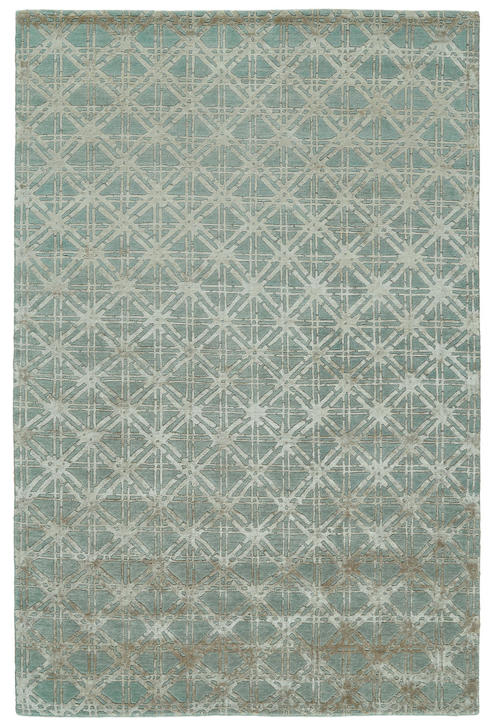 Bamboo Lattice Modern Geometric Blue Taupe Ivory Area Rug (4' x 6')