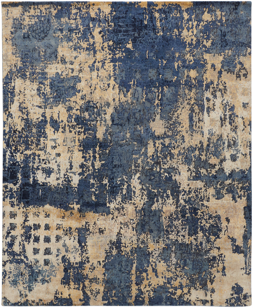 Lor Modern Watercolor Tan Blue Area Rug (8'6" x 11'6")