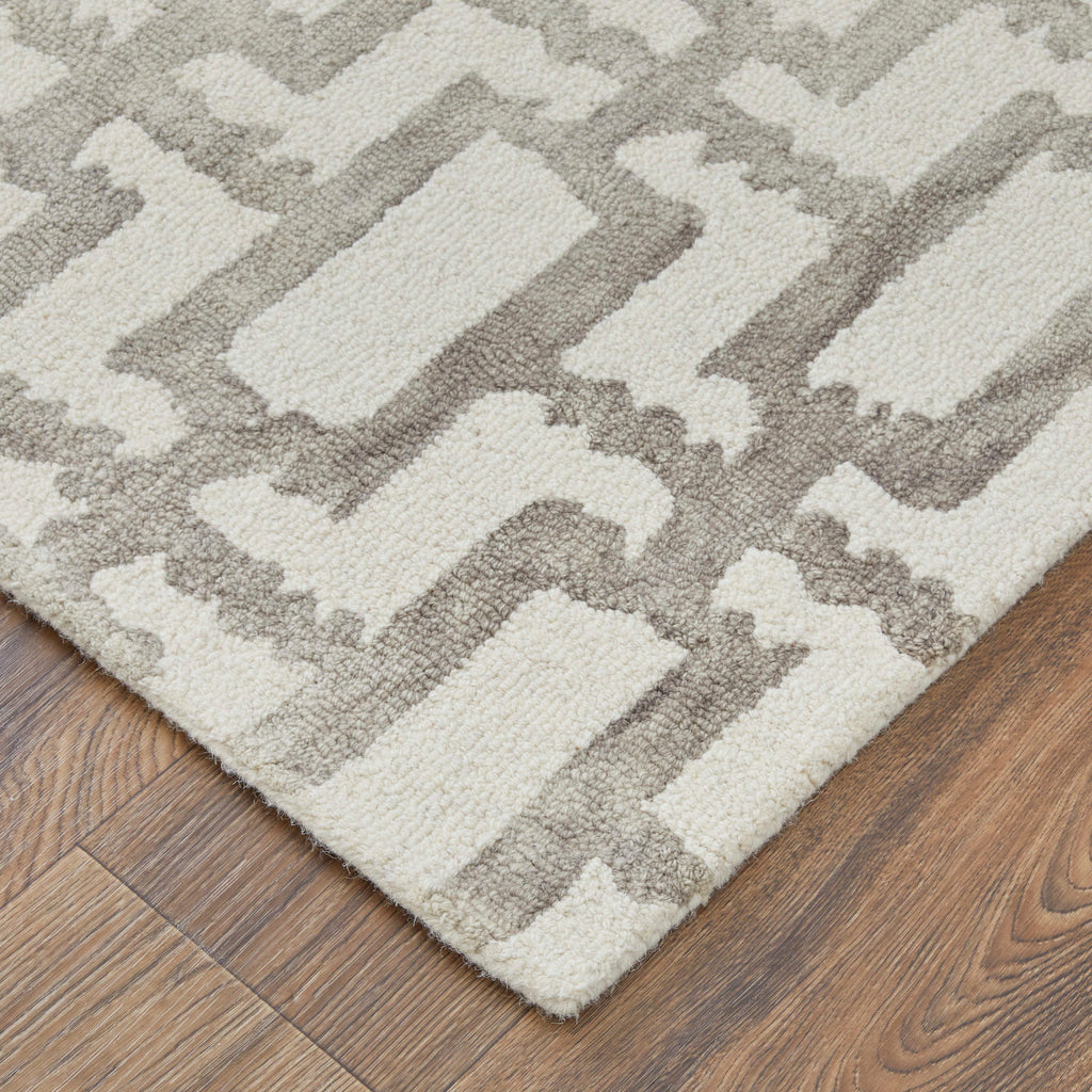 Lorrain Modern Geometric Ivory Taupe Area Rug (3'6" x 5'6")