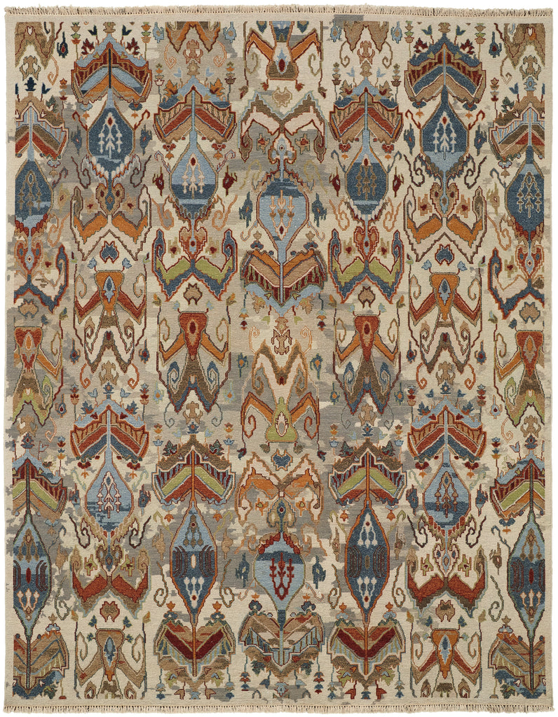 Leylan Transitional Ikat Tan Ivory Orange Area Rug (7'9" x 9'9")