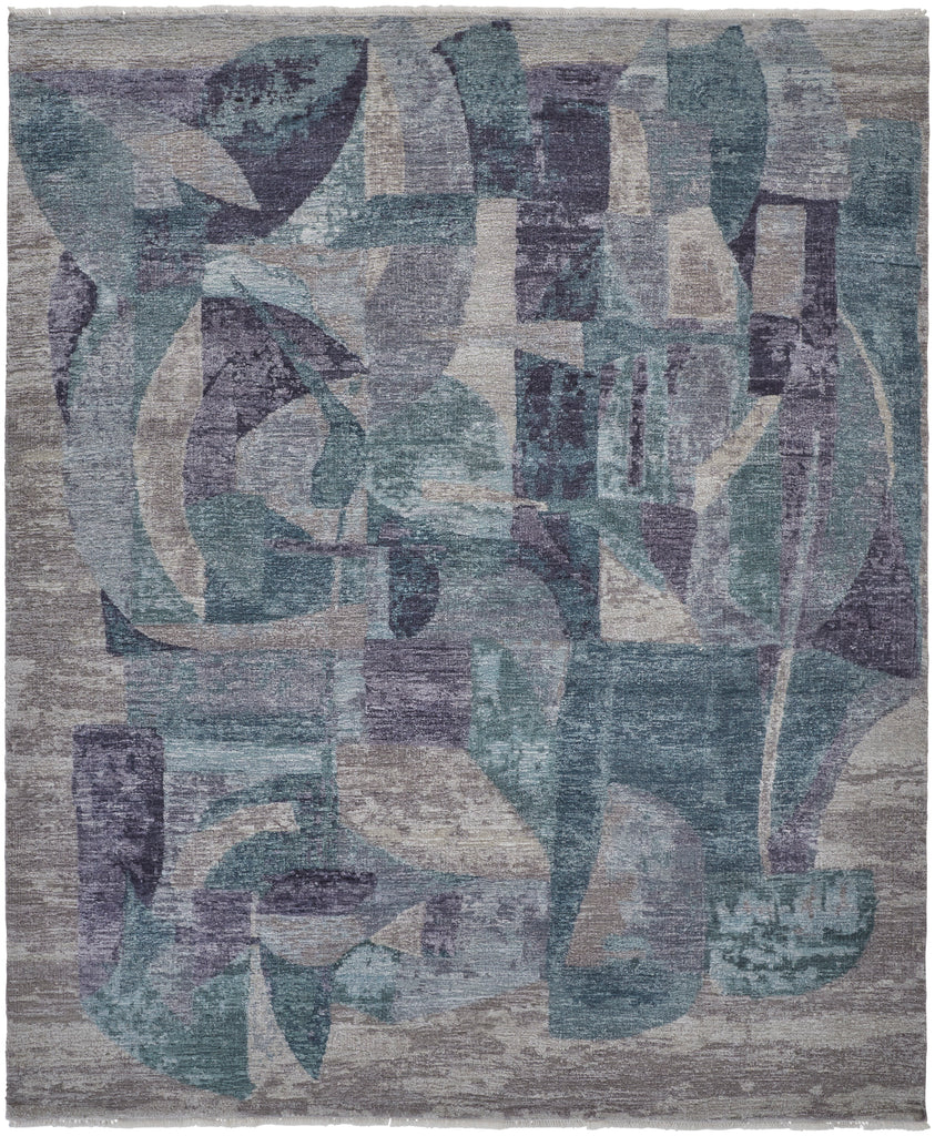 Salina Transitional Abstract Blue Gray Ivory Area Rug (9'6" x 13'6")