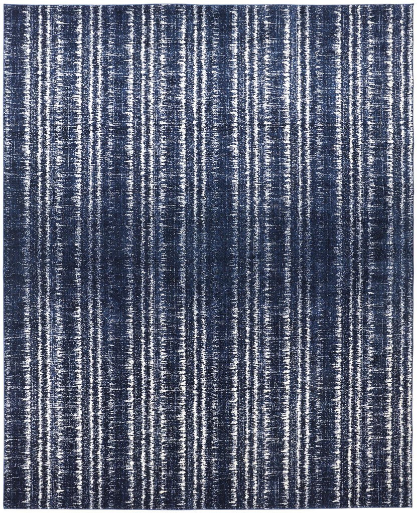 Remmy Transitional Solid Blue Black Ivory Area Rug (5' x 8')