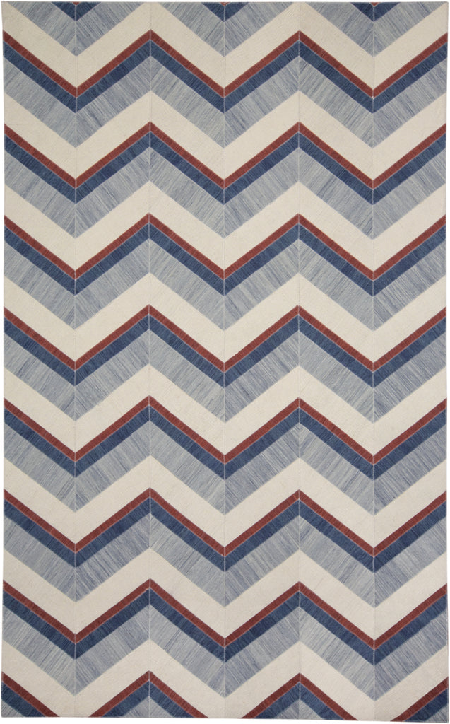 Bermuda II Transitional Geometric Blue Red White Area Rug (8' x 10')