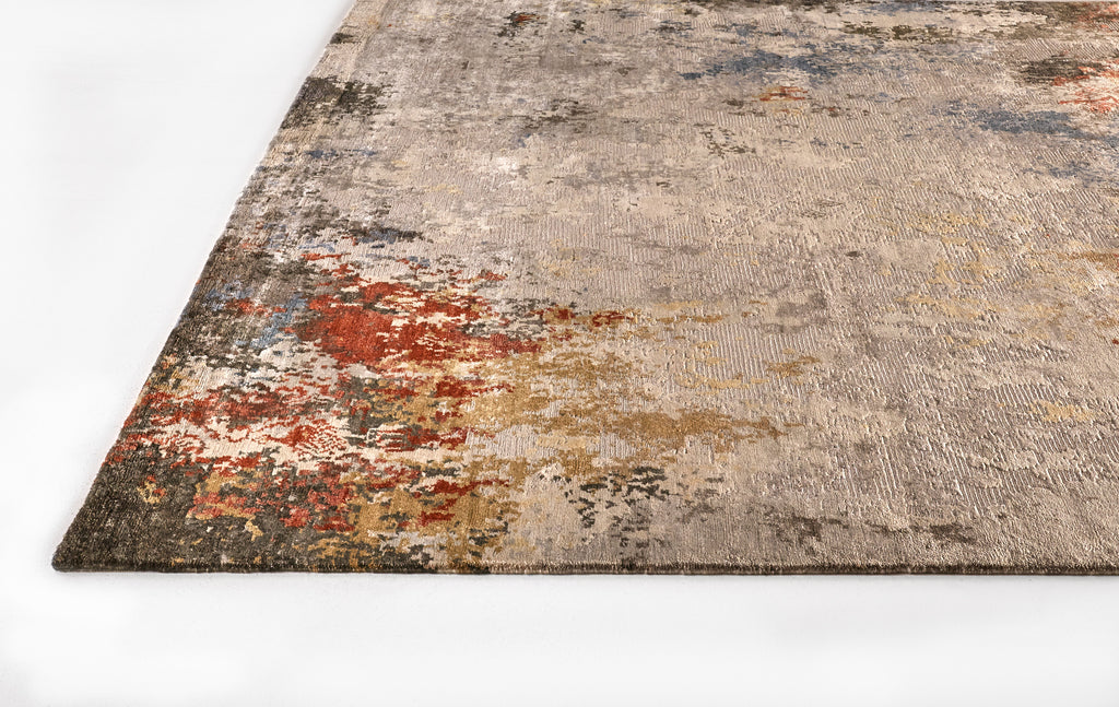 Gia Modern Distressed Gray Orange Blue Area Rug (5'6" x 8'6")