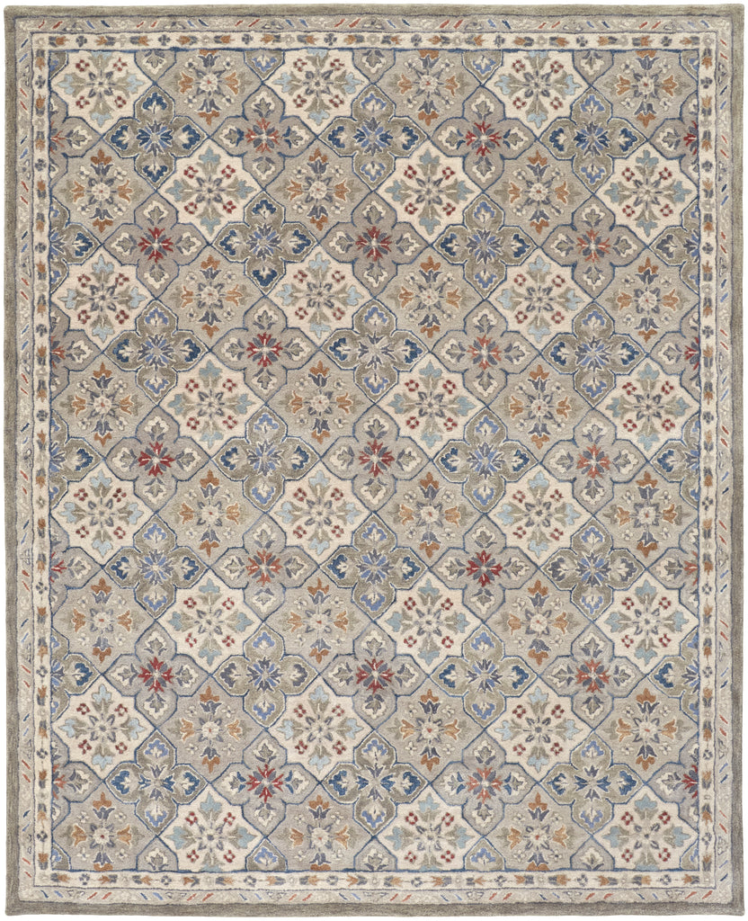 Rylan Transitional Floral Botanical Taupe Ivory Red Area Rug (8' x 10')