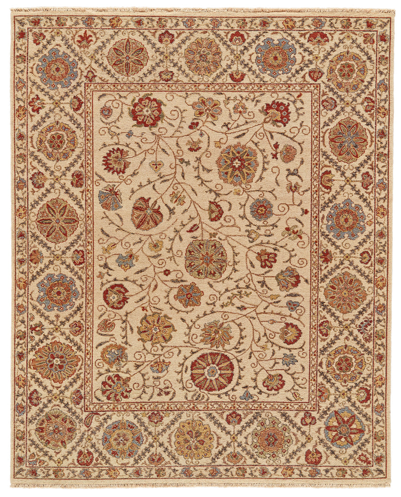 Amherst Traditional Bordered Tan Gold Red Area Rug (9'6" x 13'6")