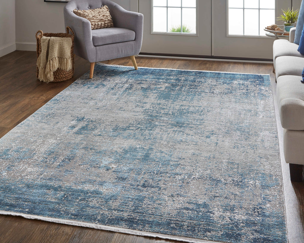 Cadiz Modern Abstract Blue Gray Silver Area Rug (2'2" x 3'2")