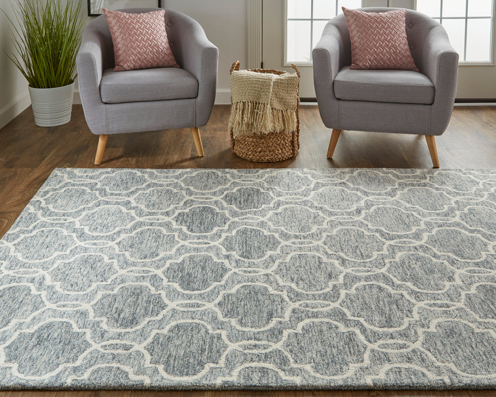 Belfort Transitional Trellis Lattice Blue Gray Ivory Area Rug (5' x 8')