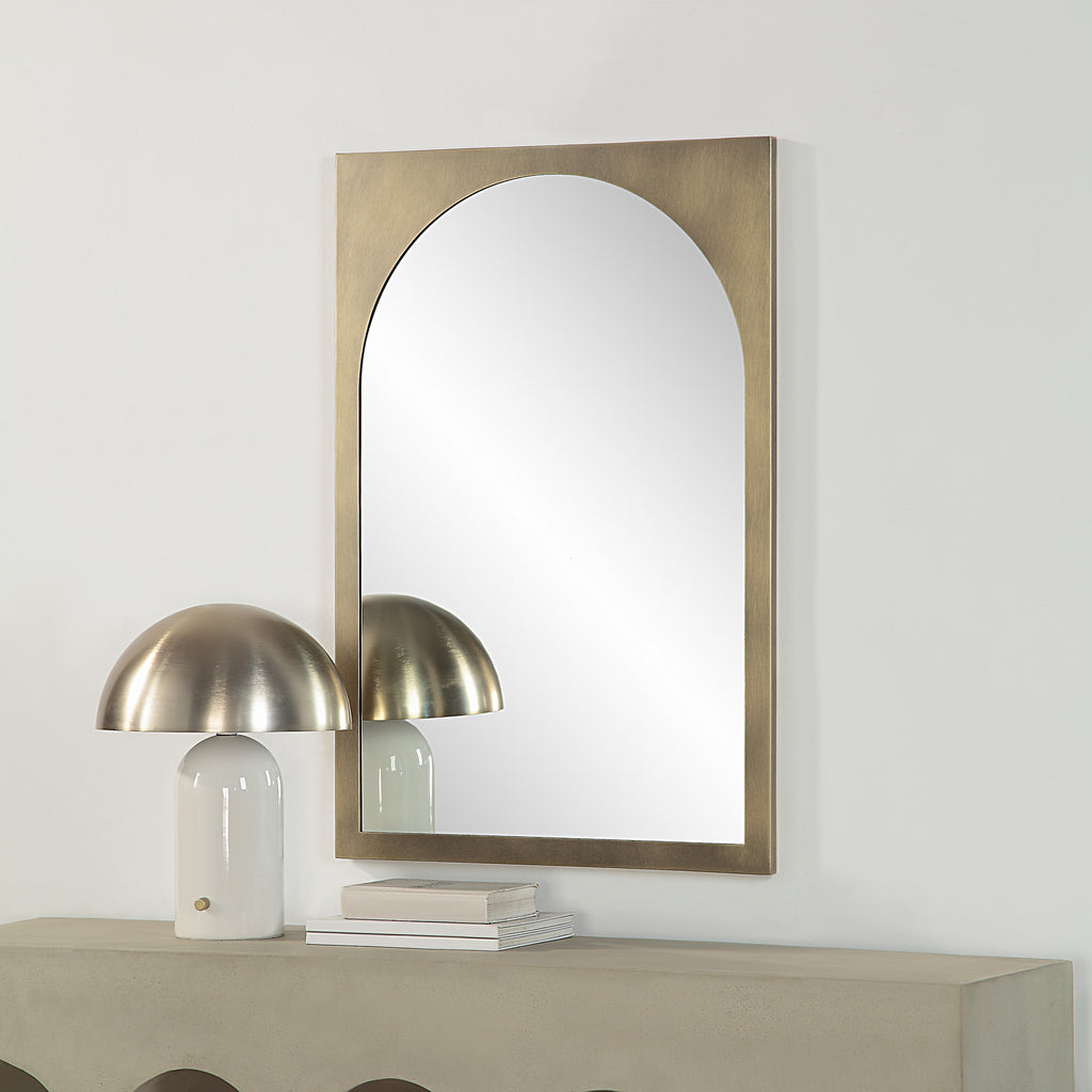 Ninove 36" Tall Rectangular Arch Mirror, Mottled Brass