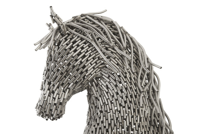 Horse Pipe Sculpture, Rearing, Stainless Steel