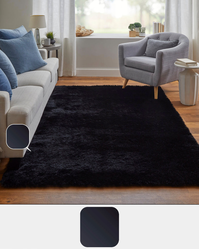 Indochine Modern Solid Black Area Rug (3'6" x 5'6")