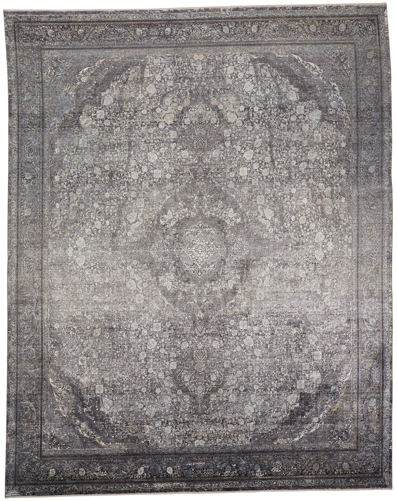 Sarrant Transitional Medallion Gray Silver Ivory Area Rug (5' x 7'2" / Pattern 2)