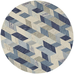 Arazad Transitional Geometric Blue Ivory Gray Area Rug (9'6" x 13'6")