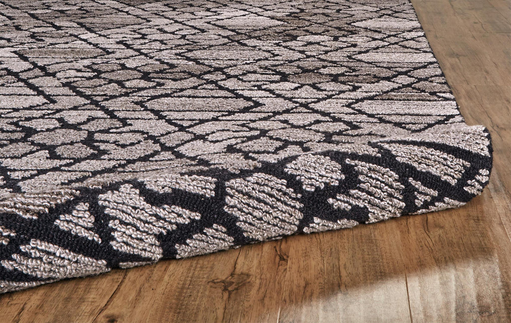 Asher Transitional Geometric Taupe Black Gray Area Rug (5' x 8')