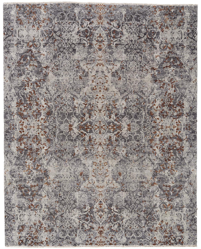 Dalia Modern Damask Taupe Ivory Red Area Rug (5'6" x 8'6")