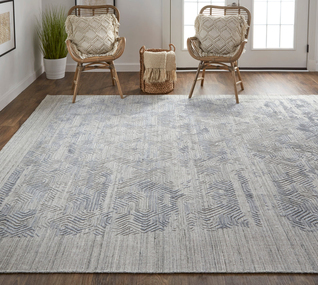 Elias Modern Abstract Gray Blue Area Rug (5' x 8' / Pattern 2)