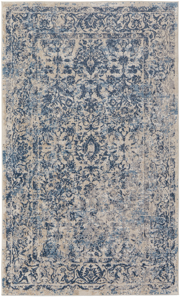 Camellia Transitional Floral Botanical Blue Ivory Area Rug (8' x 10')