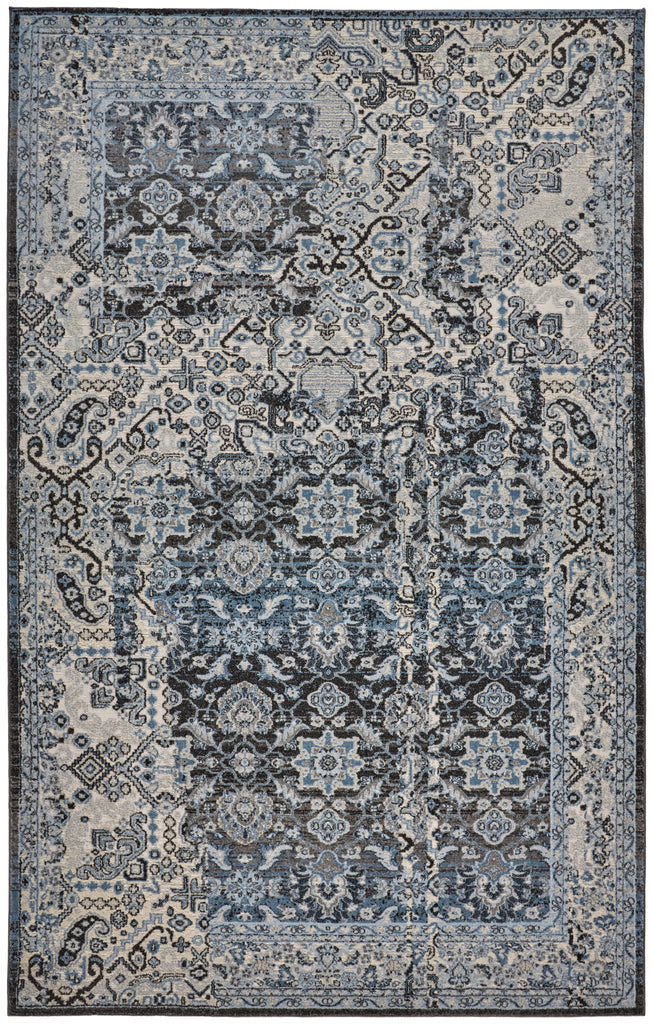 Ainsley Transitional Abstract Gray Blue Ivory Area Rug (5' x 8')