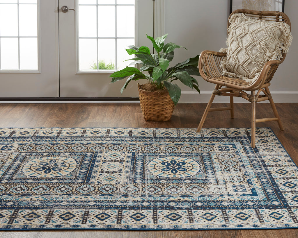 Nolan Transitional Medallion Ivory Tan Blue Area Rug (5' x 8')