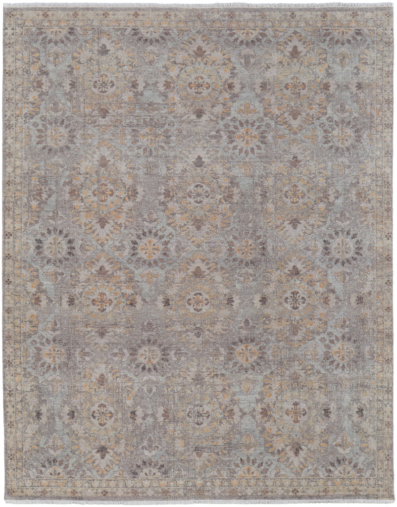 Rowen Transitional Damask Taupe Gray Orange Area Rug (7'9" x 9'9")