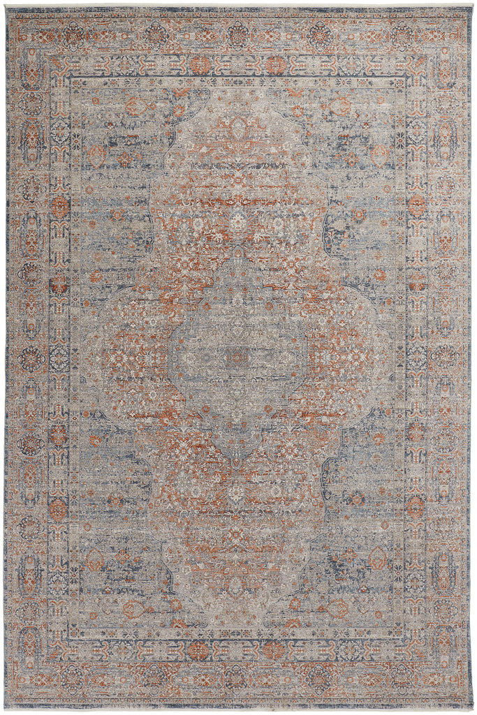 Marquette Transitional Medallion Gray Ivory Orange Area Rug (2' x 3')