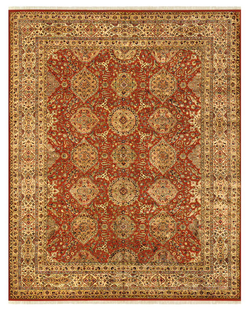 Sophia Traditional Persian Red Orange Ivory Area Rug (5'6" x 8'6")