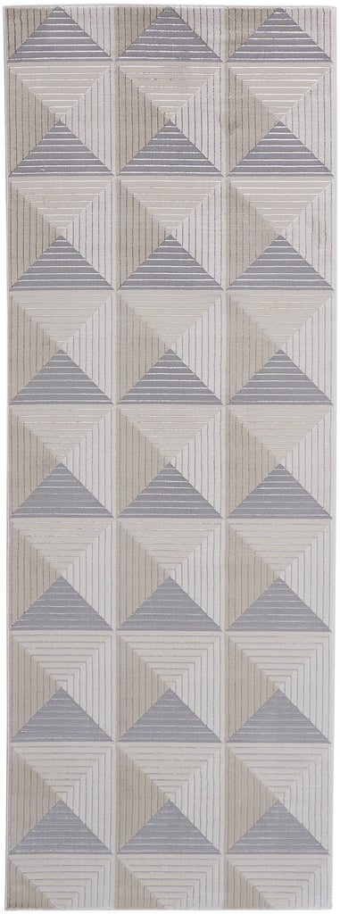 Micah Modern Geometric Ivory Gray Ivory Area Rug (2'10" x 7'10")