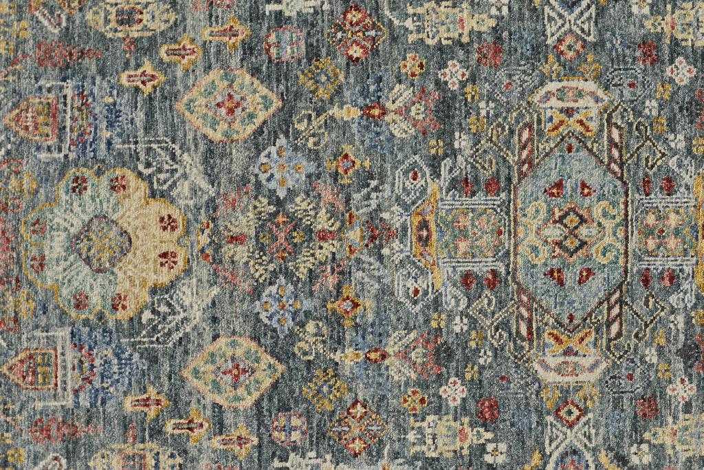 Atarah Transitional Medallion Taupe Blue Gold Area Rug (5'6" x 8'6")