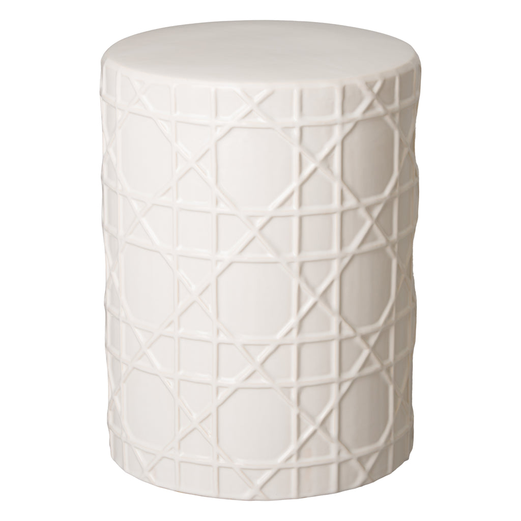 Cane Ceramic Garden Stool, White