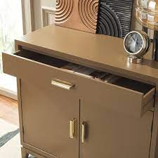 Nigel 2 Door 1 Drawer Chest, Taupe / Brass