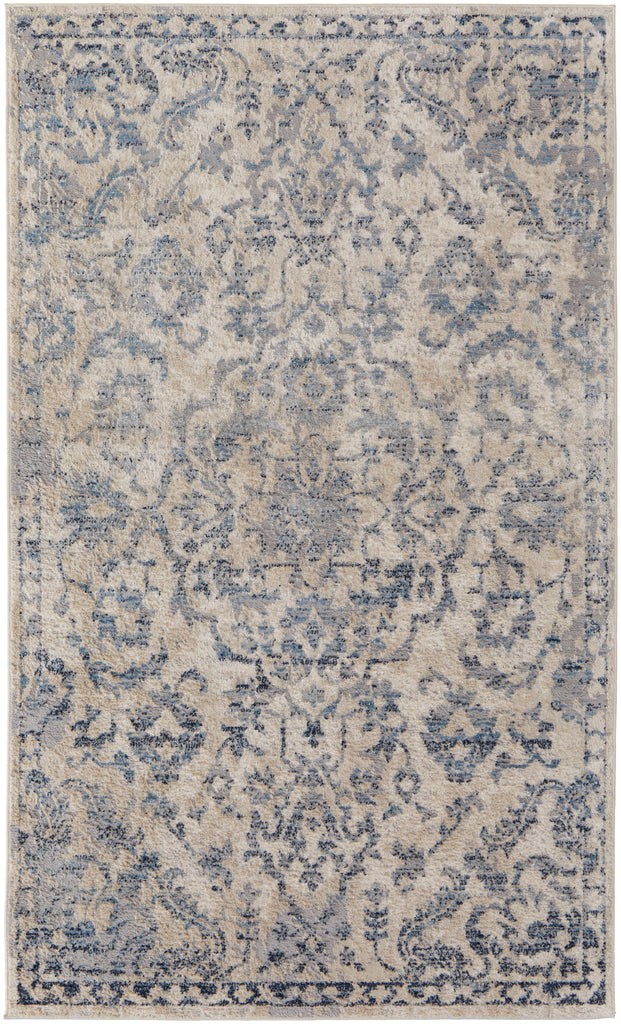 Camellia Transitional Medallion Blue Gray Ivory Area Rug (8' x 10')