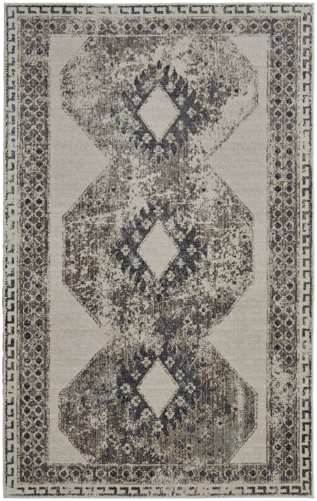 Kano Transitional Distressed Ivory Taupe Gray Area Rug (5'3" x 7'6" / Pattern 1)