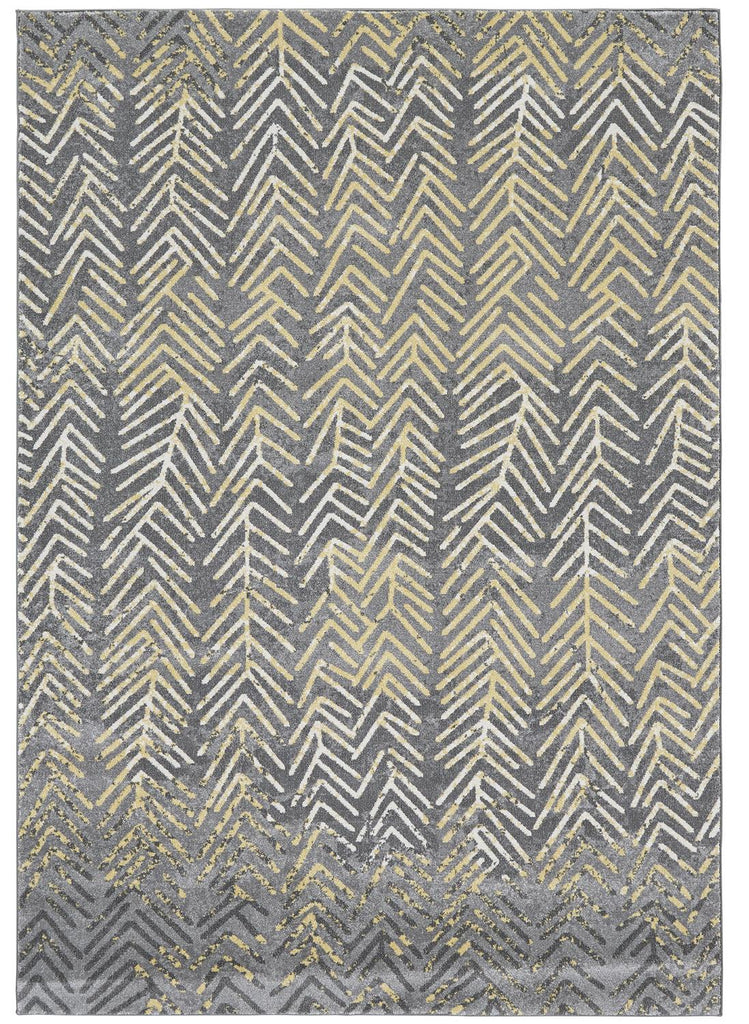 Bleecker Modern Chevron Gray Yellow White Area Rug (8' x 11')