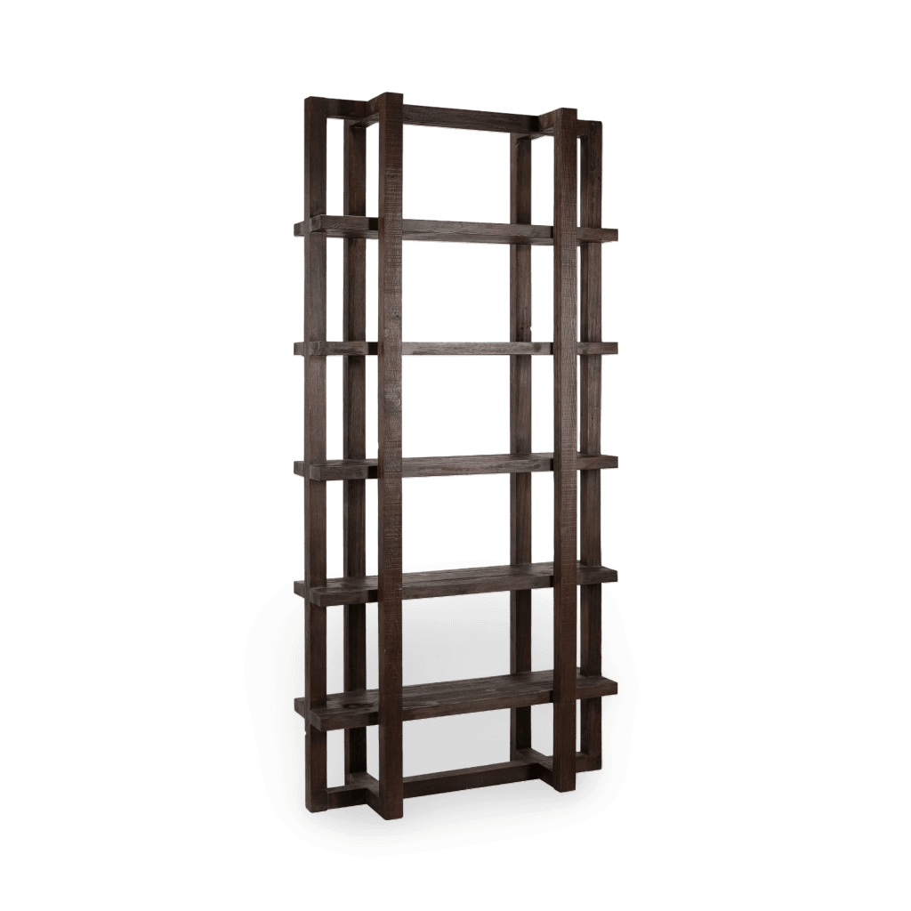 Hannah 95" Tall Modern Reclaimed Pine Bookcase in Dark Brown