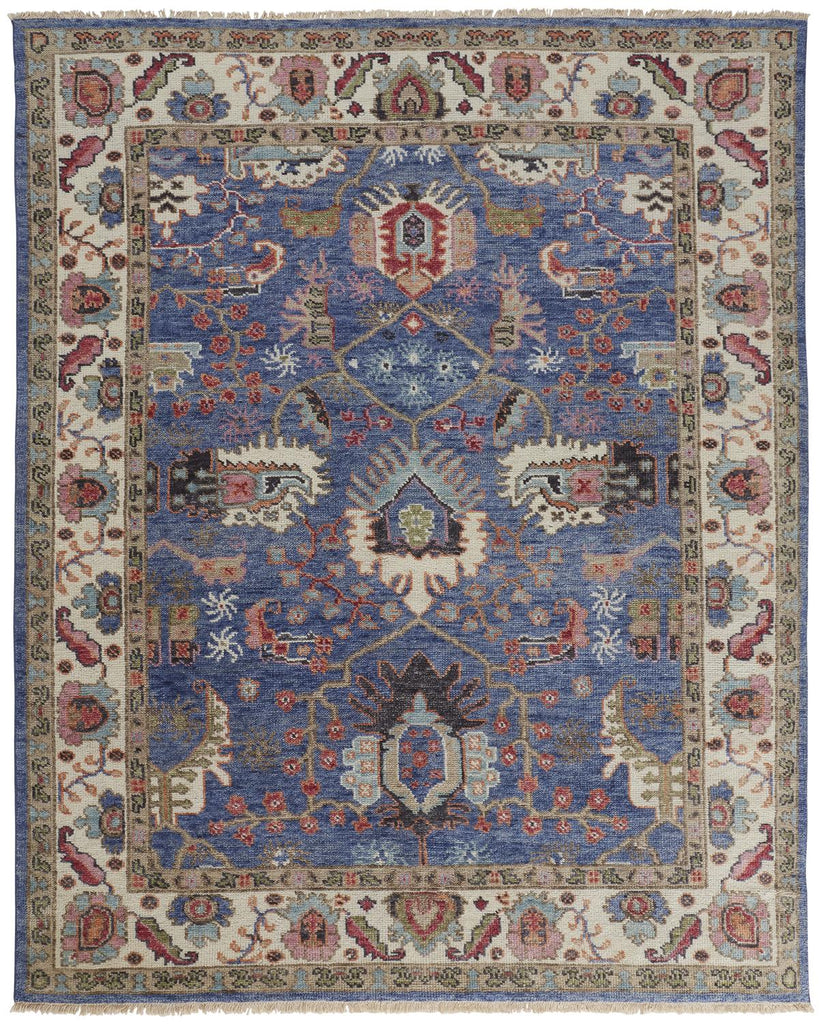 Beall Traditional Oriental Blue Red Area Rug (9'6" x 13'6")