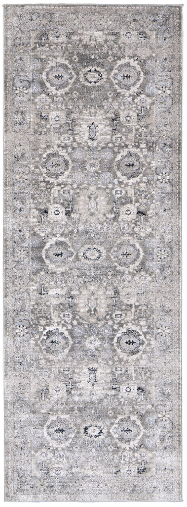 Macklaine Transitional Oriental Gray Silver Area Rug (2'10" x 7'10")