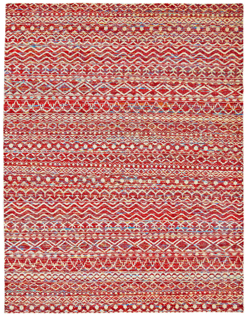 Sattika Transitional Chevron Red Ivory Area Rug (5'6" x 8'6")