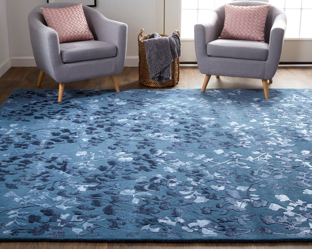 Bella Transitional Floral Botanical Blue Area Rug (2'6" x 8')