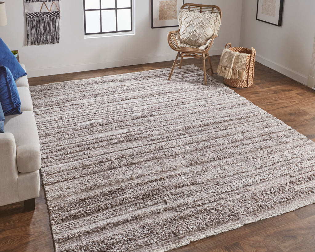 Alden Transitional Stripes Taupe Brown Ivory Area Rug (4' x 6')