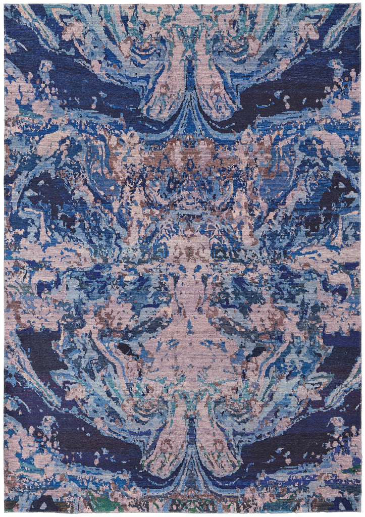 Mathis Transitional Abstract Blue Pink Tan Area Rug (8'10" x 12' / Pattern 1)