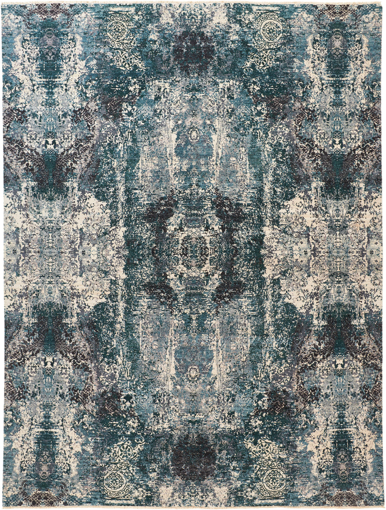 Dalia Luxe Modern Damask Blue Taupe Ivory Area Rug (11'6" x 15')