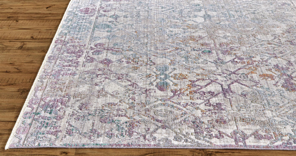 Cecily Transitional Distressed Purple Blue Gold Area Rug (2' x 3')