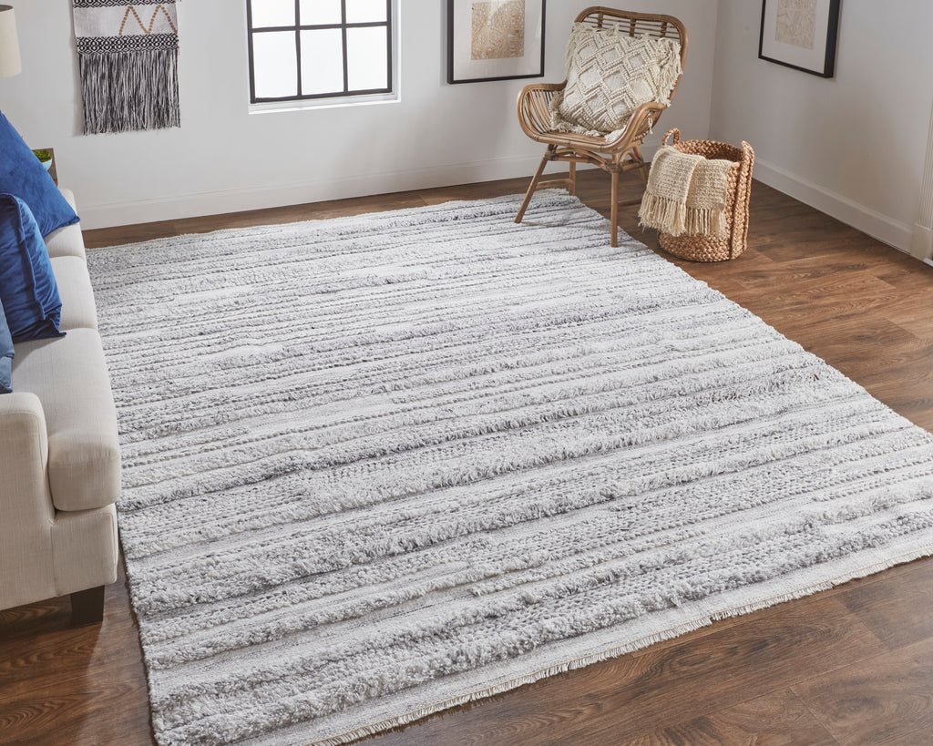 Alden Transitional Stripes Gray Silver Ivory Area Rug (8' x 10')