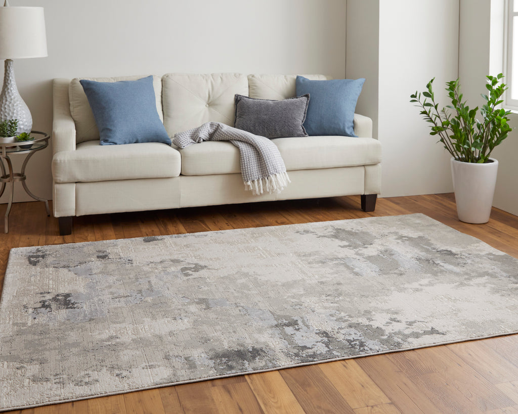 Prasad Modern Watercolor Ivory Gray Area Rug (2'10" x 7'10")