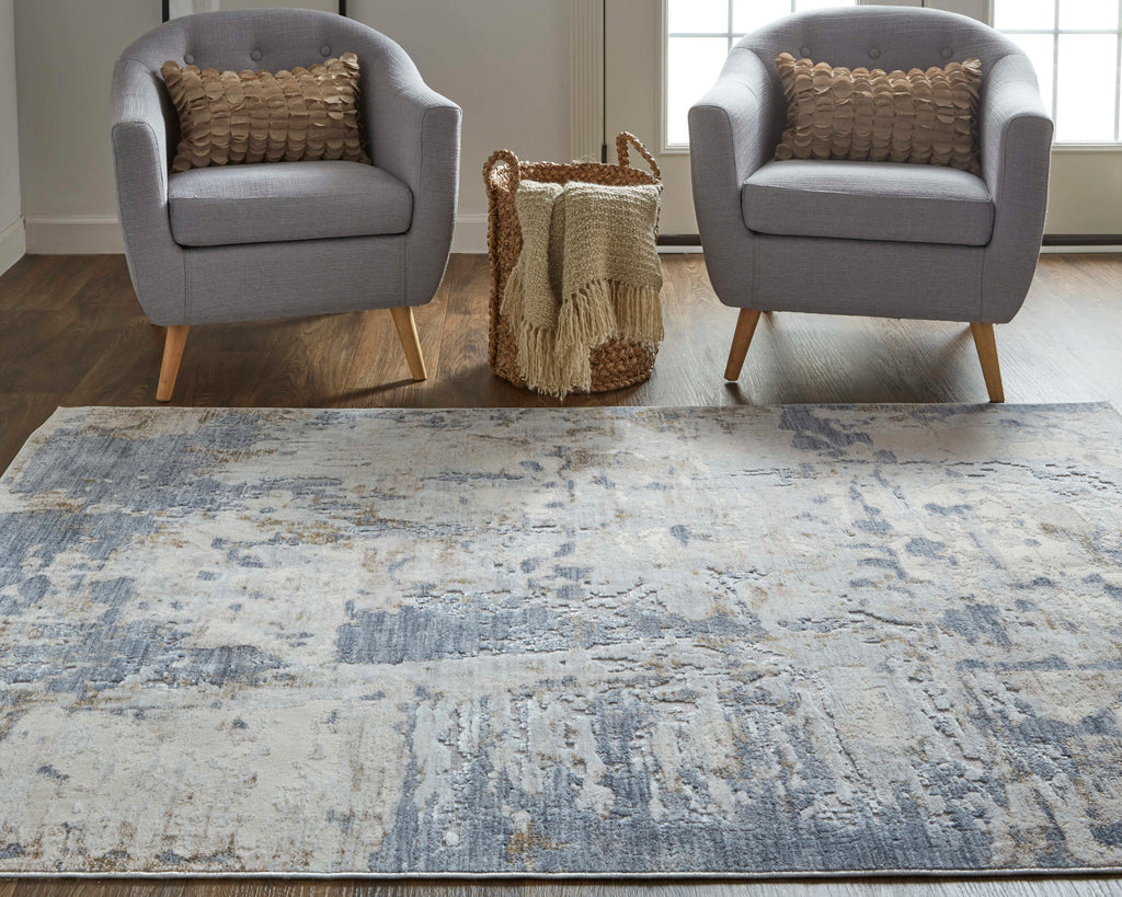 Laina Transitional Abstract Ivory Gray Blue Area Rug (4' x 6')