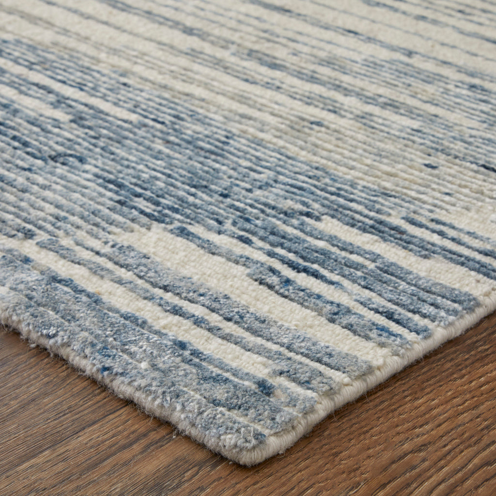 Brighton Modern Abstract Ivory Blue Silver Area Rug (2' x 3')