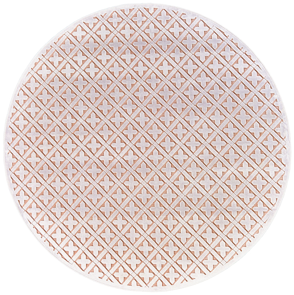 Saphir Mira Modern Geometric Pink White Area Rug (7'6" x 7'6" / Pattern 2)