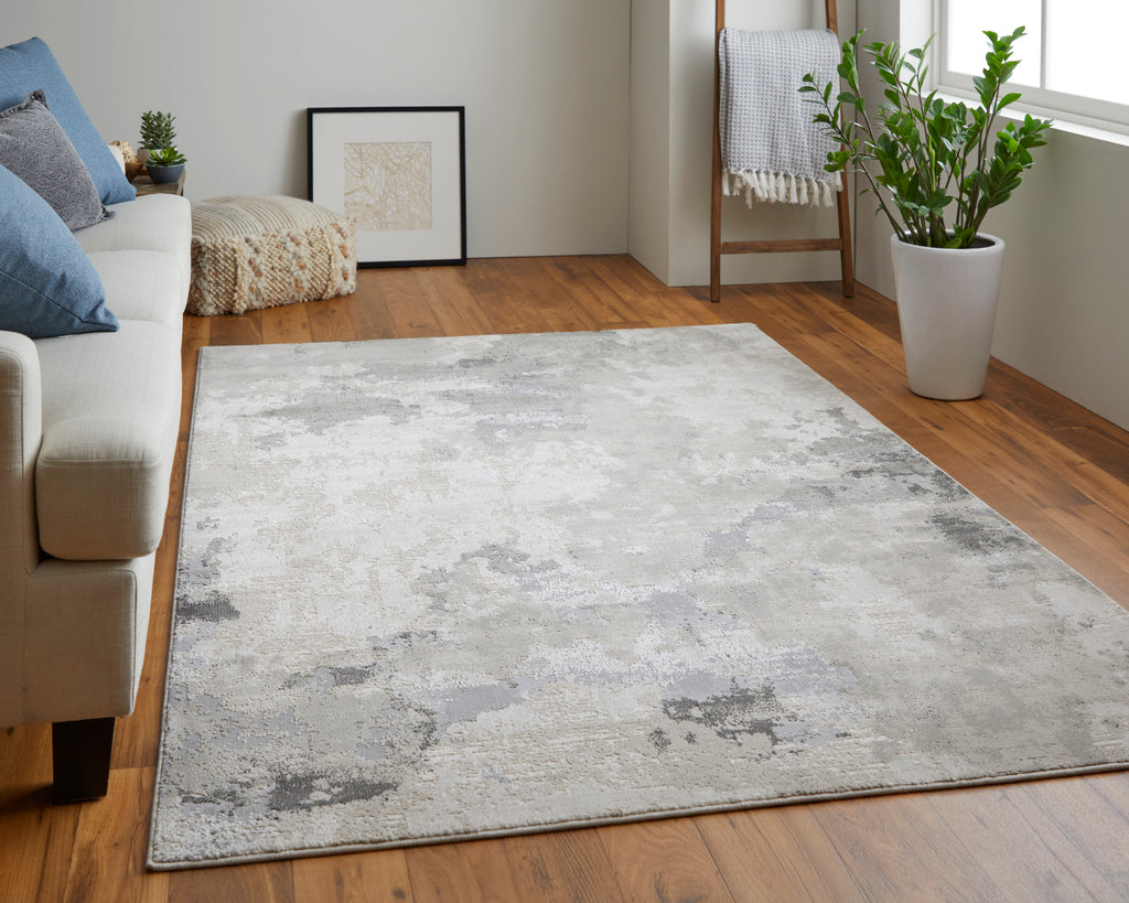 Prasad Modern Watercolor Ivory Gray Area Rug (2'10" x 7'10")